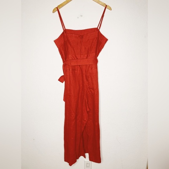 NWT J. Crew Tie-Waist Spaghetti Strap Linen Jumpsuit Bright Cerise Size 14 $128 - Picture 4 of 7